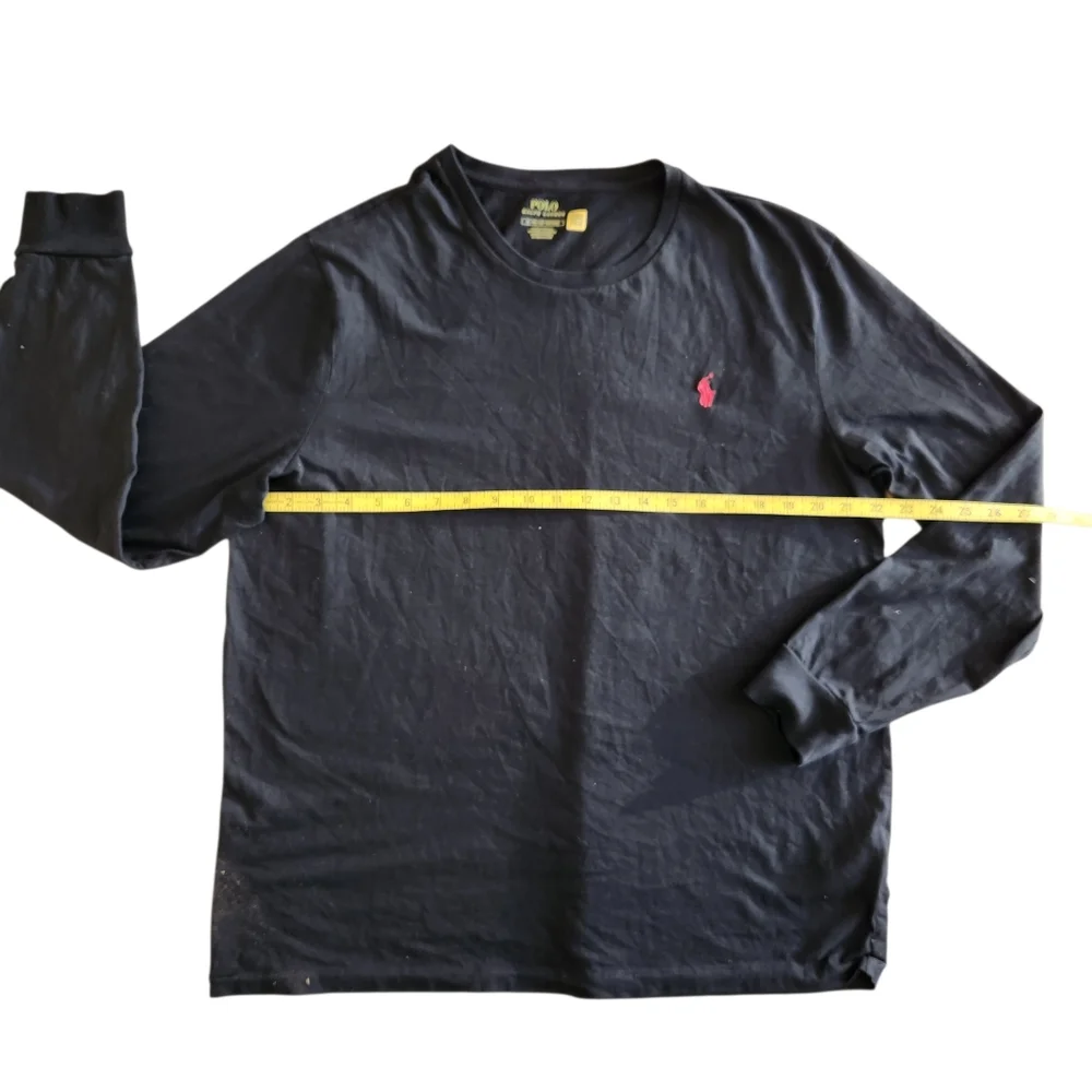 Polo Ralph Lauren Black Classic Long Sleeve T Shirt Red Pony Crewneck Size XL